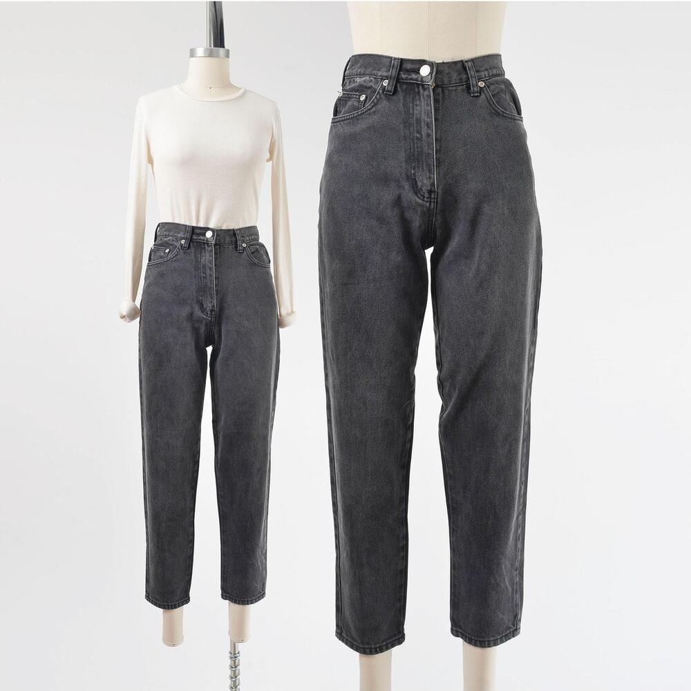 Vintage 90s Washed Black High Waist Tapered Leg Cropped Jeans size XS